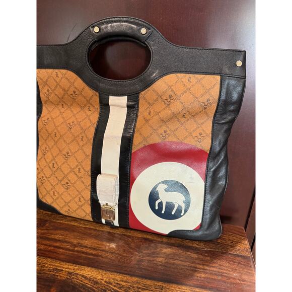 Vintage LAMB Designer Tote Clutch Bag Monogrammed Leather Iconic Sheep Logo - Picture 9 of 11